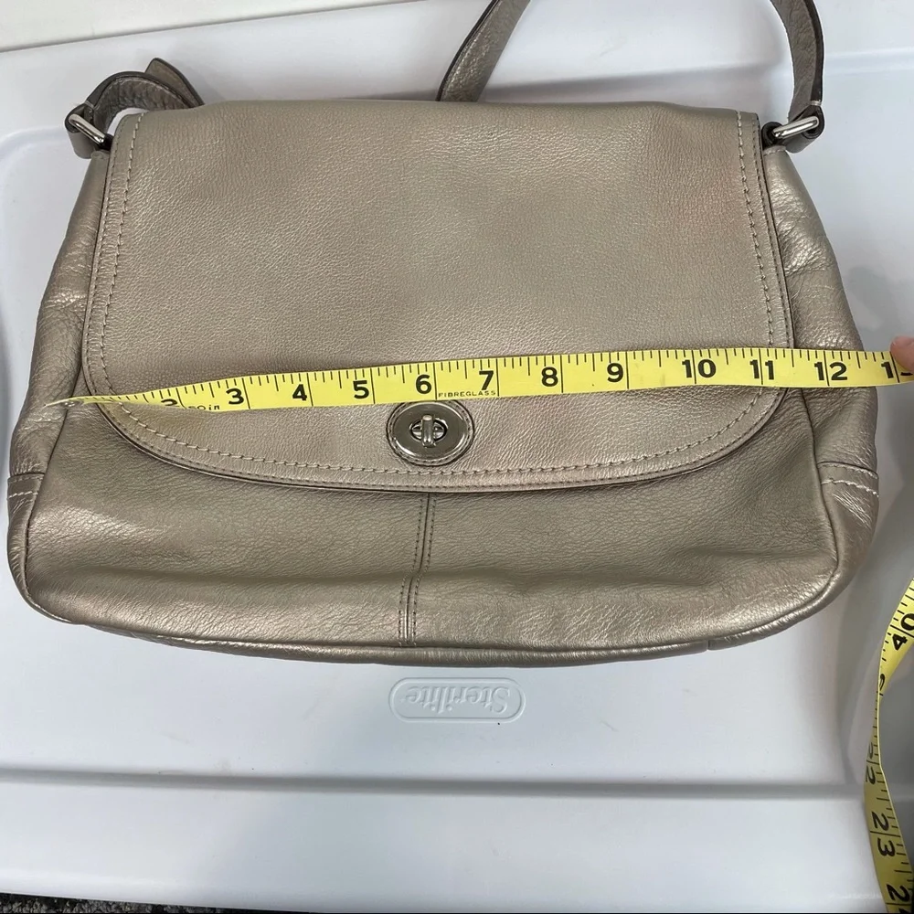Coach Park Leather Flap Shoulder Bag Metallic Silver